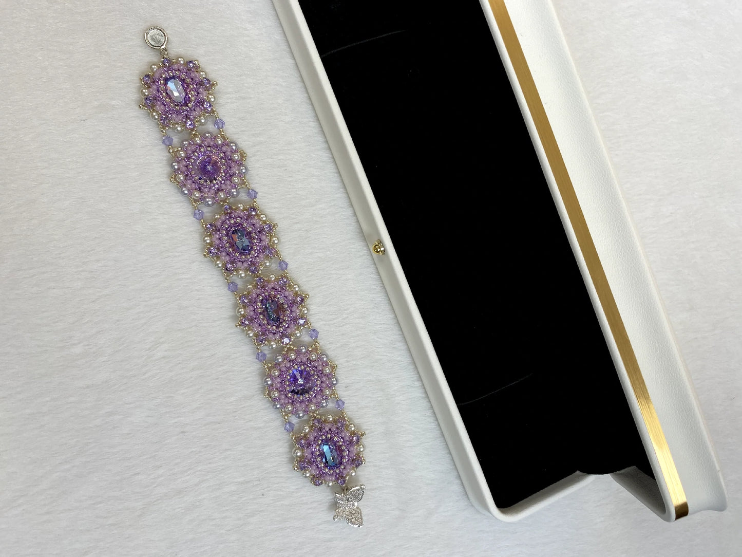 FoxHeart Handmade Aries Design Purple Crystal & Pearl Beaded Bracelet