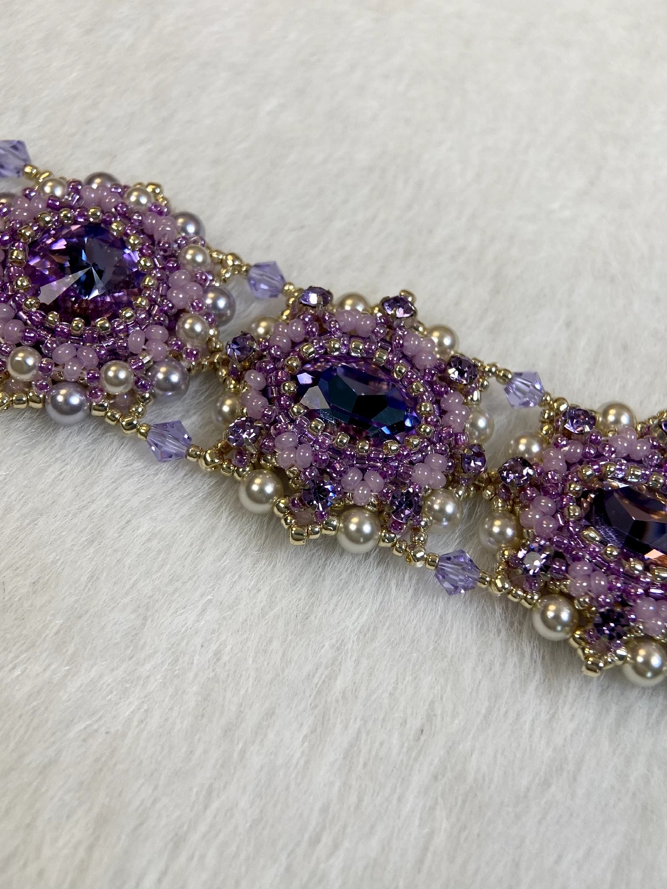 FoxHeart Handmade Aries Design Purple Crystal & Pearl Beaded Bracelet