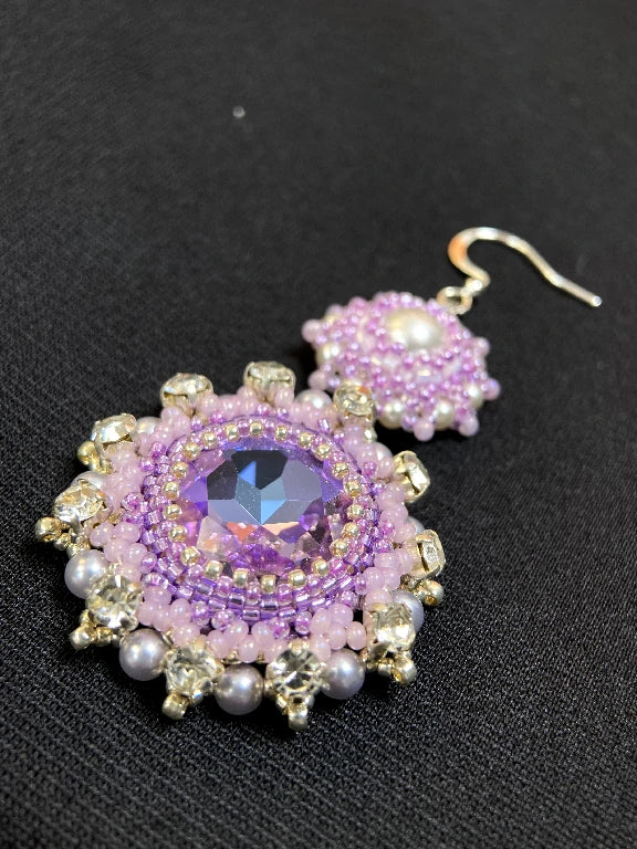 FoxHeart Handmade Aries Design Purple Crystal & Pearl Beaded Earrings