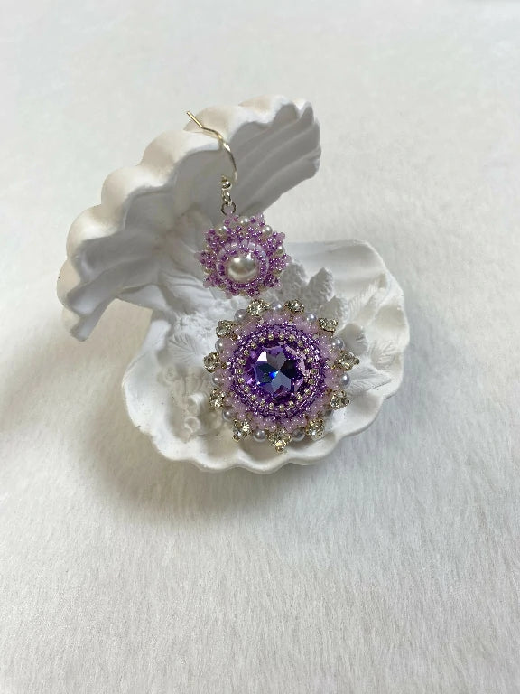 FoxHeart Handmade Aries Design Purple Crystal & Pearl Beaded Earrings