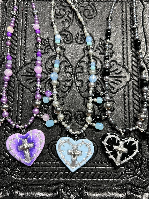 Zoaleo Shop Gothic Blue Heart Clay Charms Necklace Heart & Star Series