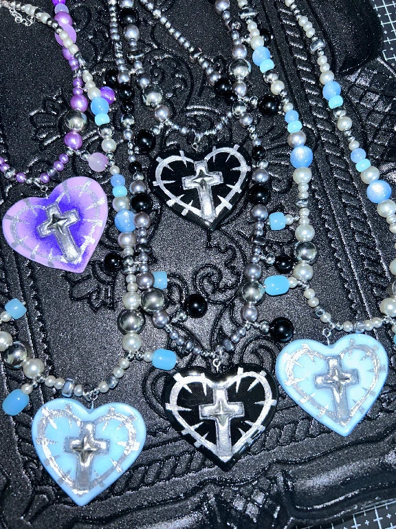 Zoaleo Shop Gothic Blue Heart Clay Charms Necklace Heart & Star Series