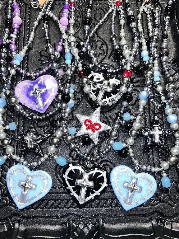 Zoaleo Shop Gothic Blue Heart Clay Charms Necklace Heart & Star Series