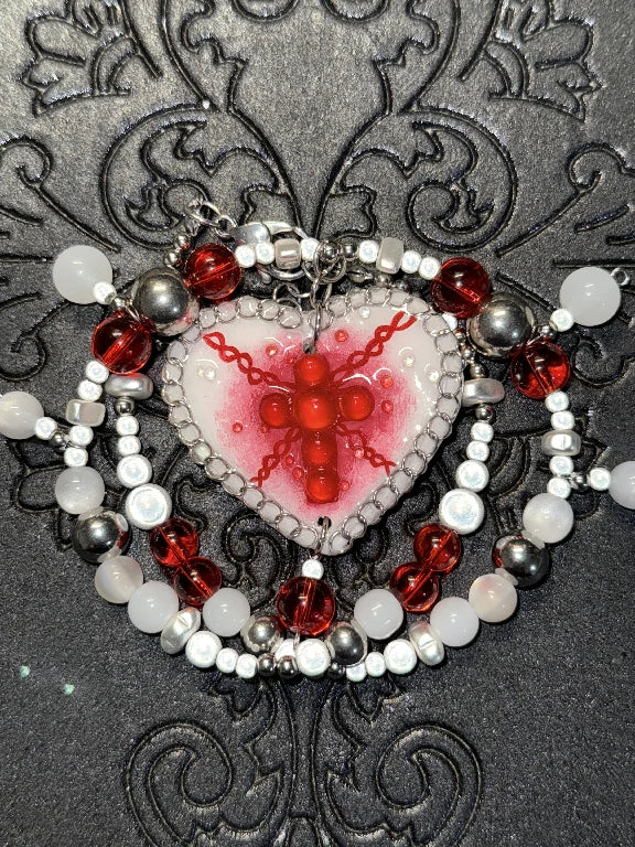 Zoaleo Shop Gothic Red Cross Heart Clay Charms Necklace Heart & Star Series (Style A)