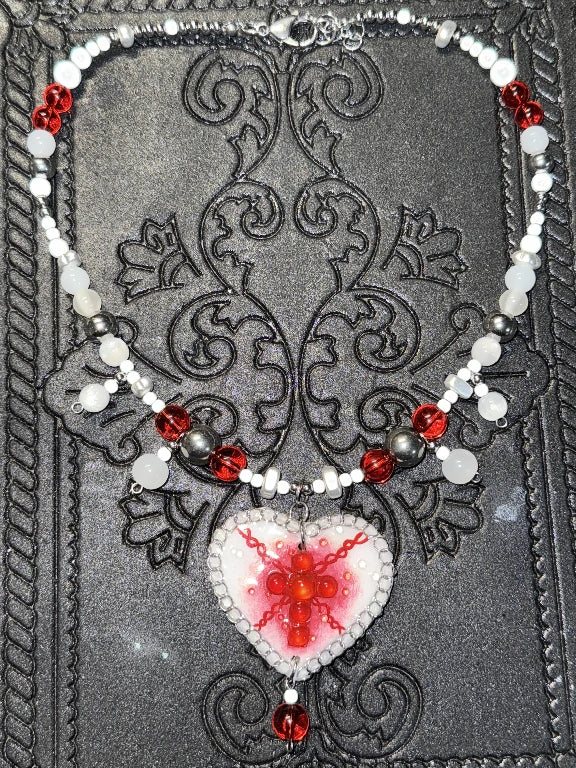 Zoaleo Shop Gothic Red Cross Heart Clay Charms Necklace Heart & Star Series (Style A)