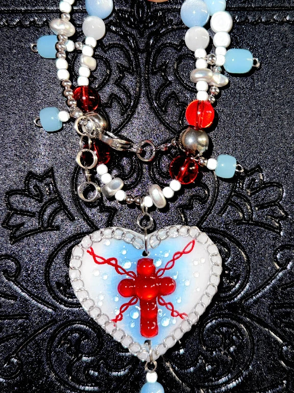 Zoaleo Shop Gothic Red Cross Heart Clay Charms Necklace Heart & Star Series (Style B)
