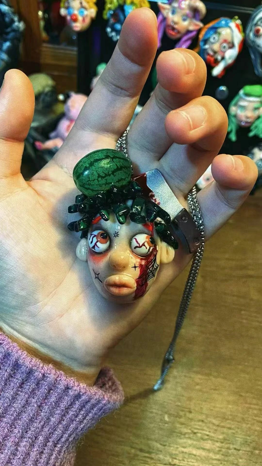 Kebarro Cleaver Watermelon Hairstyle Handmade Weird Doll Clay Necklace