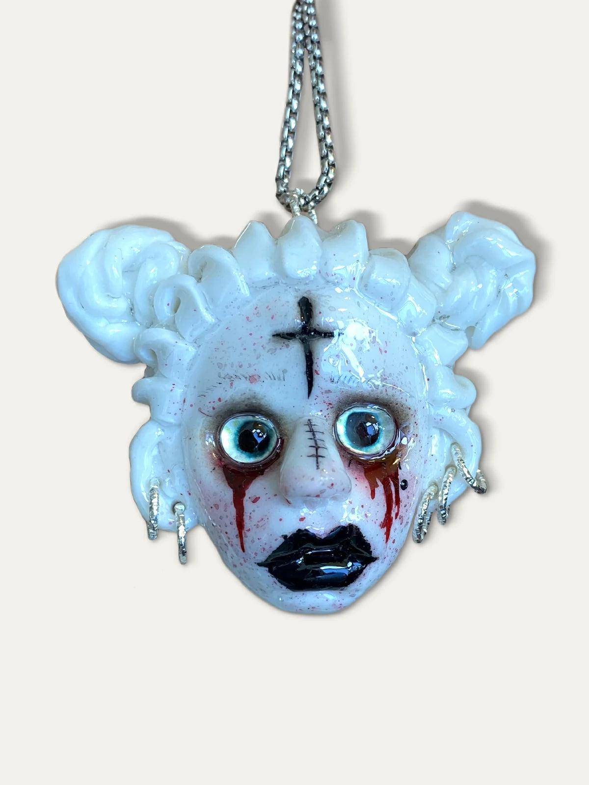 Kebarro Cross Marked Glossy Face Girl Pendant Clay Necklace