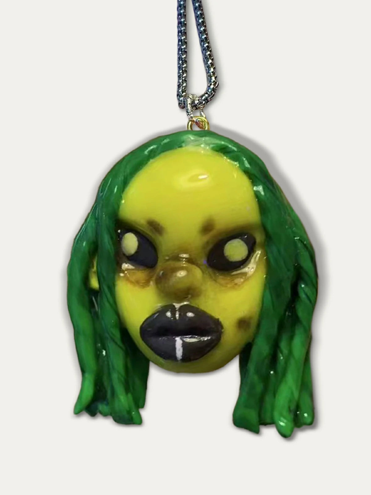 Kebarro Green Dreadlocks Yellow Face Weird Doll Clay Necklace
