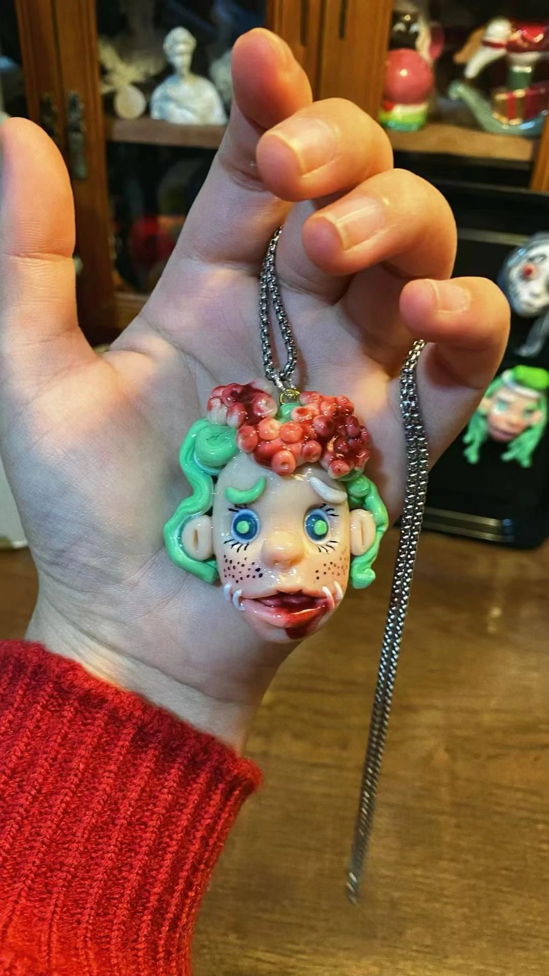 Kebarro Green Hair Octopus Tentacles Handmade Cute Doll Clay Necklace