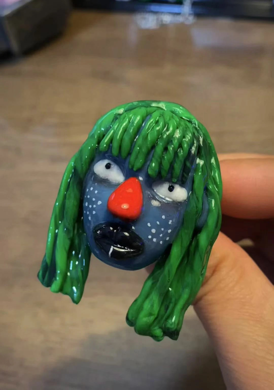 Kebarro Green Seaweed Hair Purple Face Weird Doll Clay Necklace