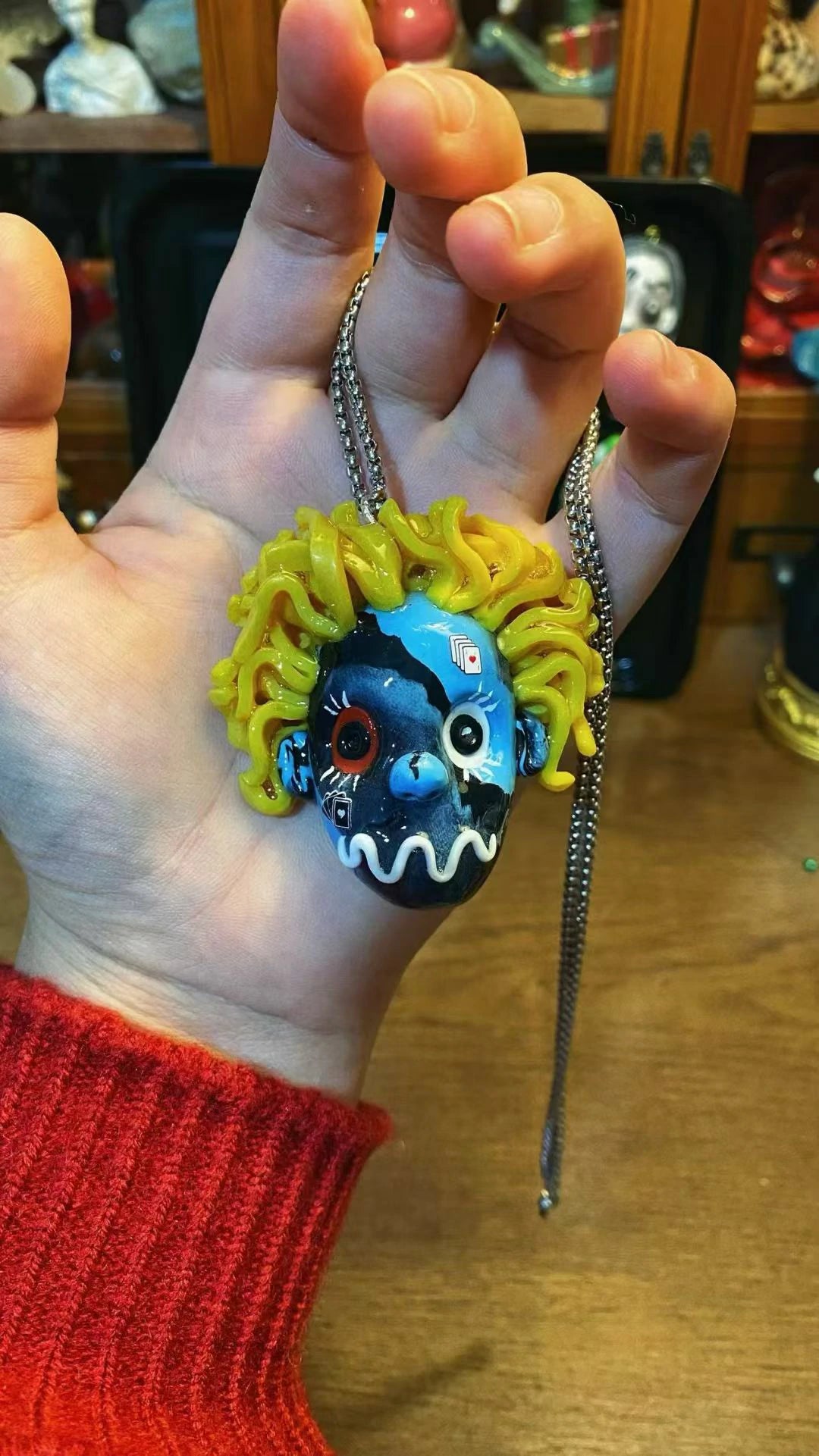 Kebarro Poker Blue Face Handsome Doll Clay Necklace