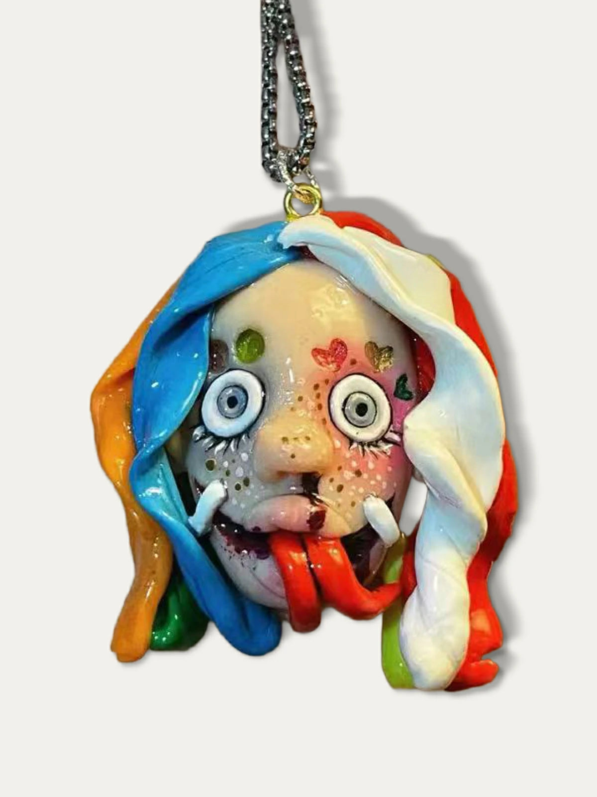 Kebarro Rainbow Hair Long Tongue Ugly Doll Clay Necklace