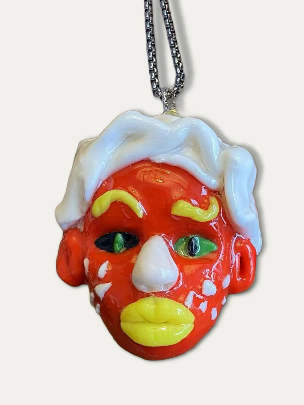 Kebarro Handmade White Nose Red Face Ugly Doll Clay Necklace