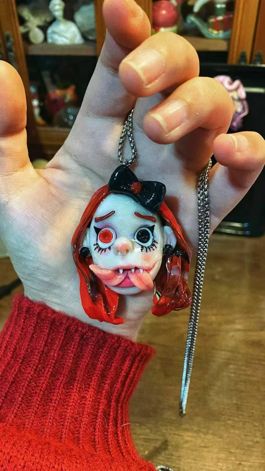 Kebarro Orange Hair Red Hair Bicolor Eyes Long Tongue Doll Weird Clay Necklace
