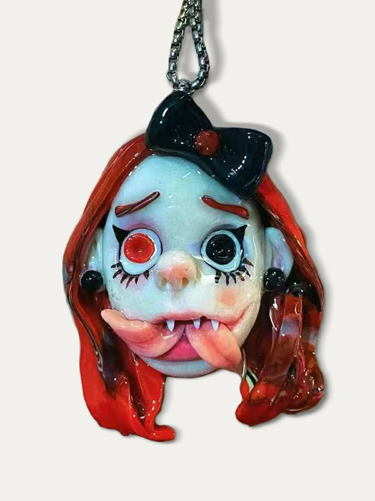 Kebarro Orange Hair Red Hair Bicolor Eyes Long Tongue Doll Weird Clay Necklace