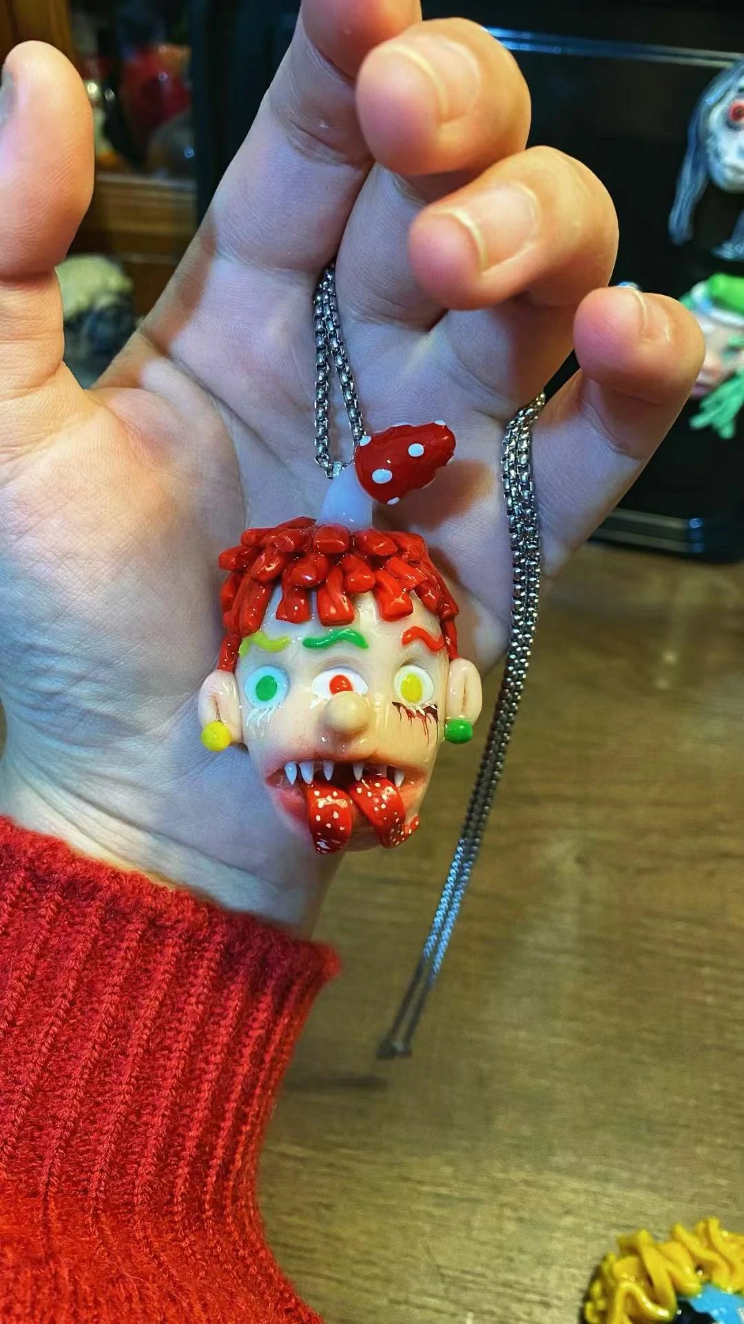 Kebarro Long Tongue Three Color Eyes Ugly Doll Clay Necklace