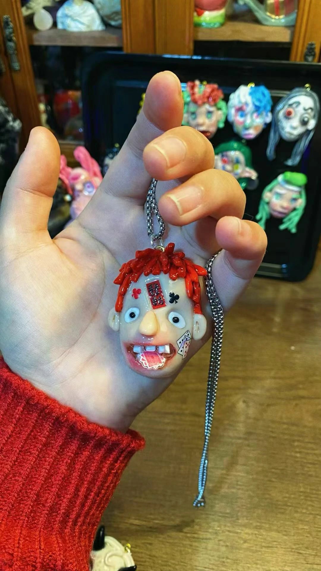 Kebarro Red Hair Poker Boy Clay Necklace