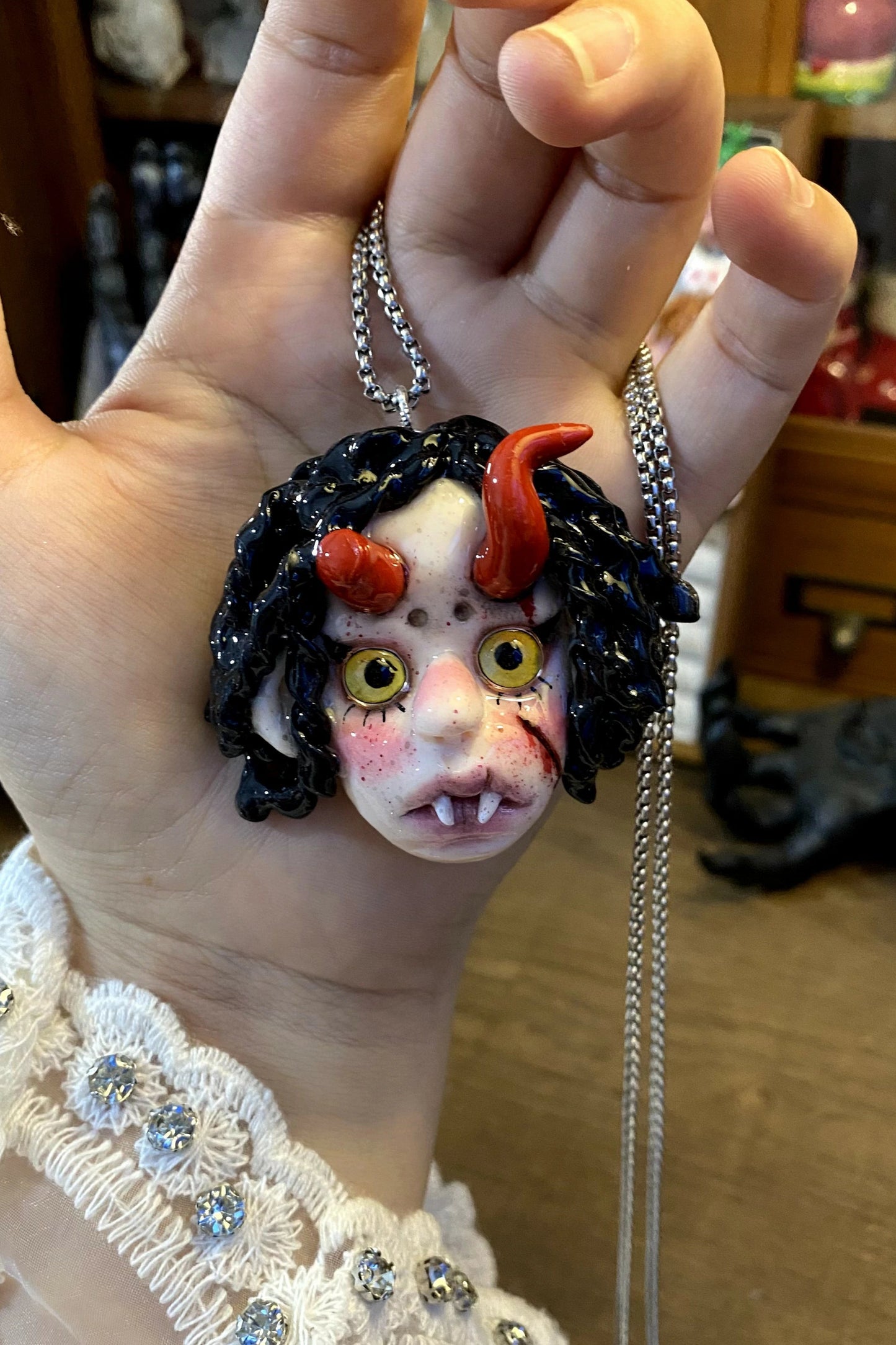 Kebarro Golden-Eyed Vampire Doll Clay Necklace