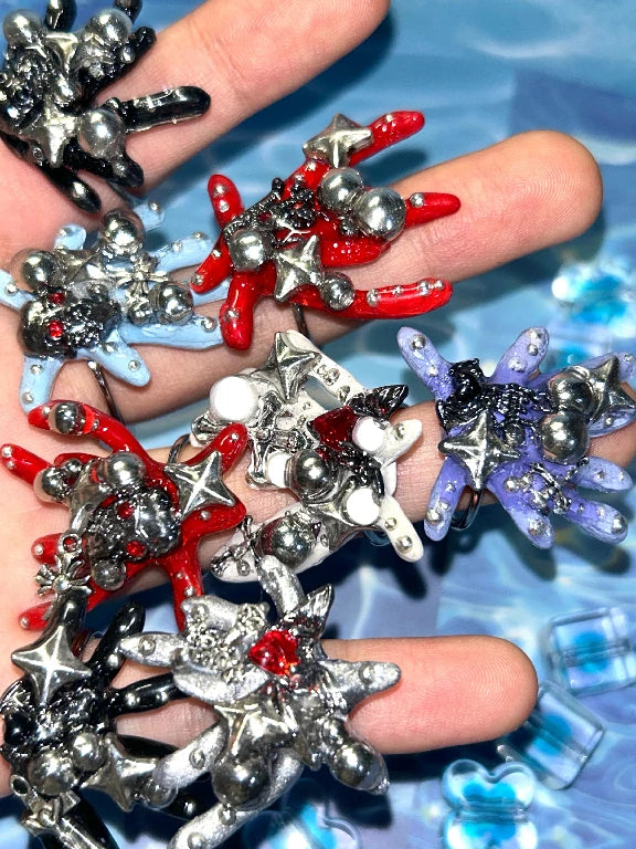 Zoaleo Shop Red Silver Coral Reef Ring (Syle A)