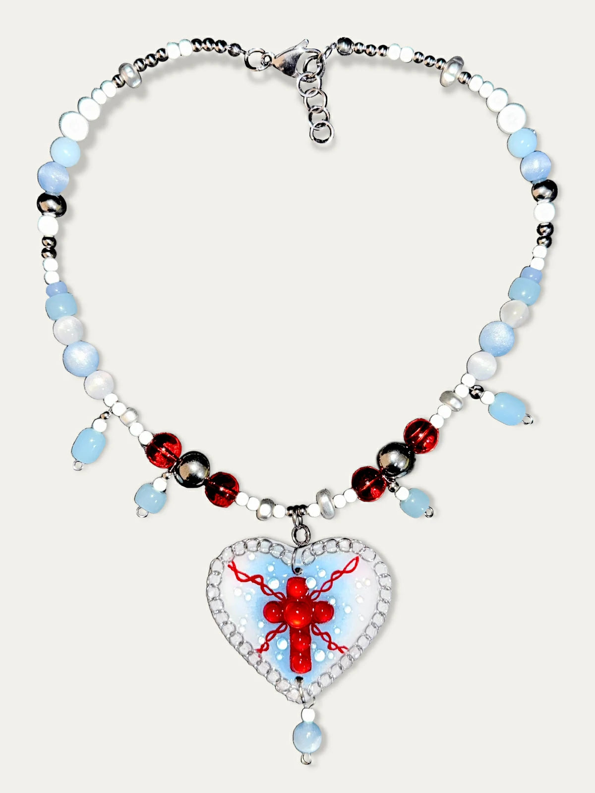 Zoaleo Shop Gothic Red Cross Heart Clay Charms Necklace Heart & Star Series (Style B)