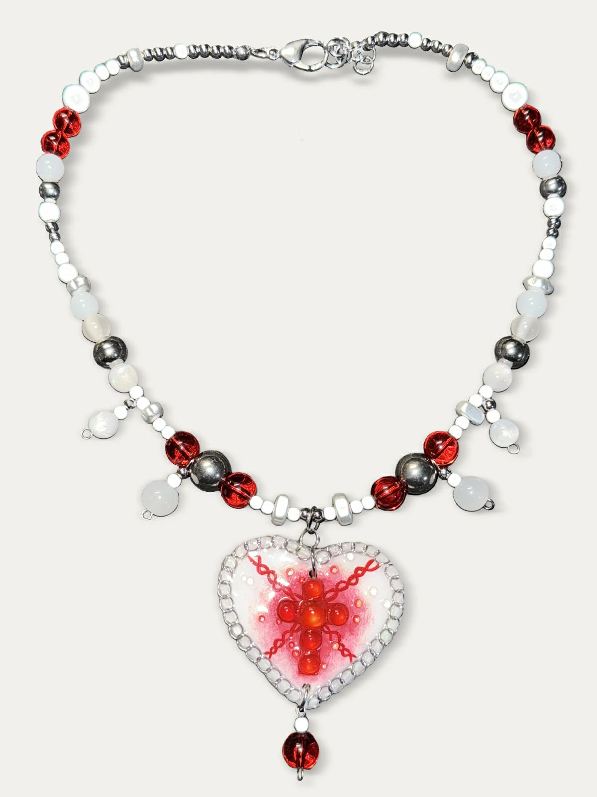 Zoaleo Shop Gothic Red Cross Heart Clay Charms Necklace Heart & Star Series (Style A)