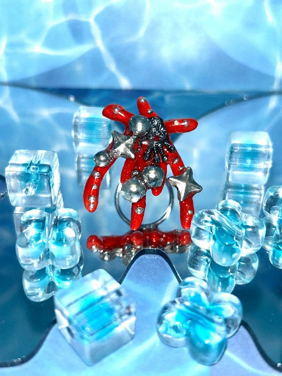 Zoaleo Shop Red Silver Coral Reef Ring (Syle A)