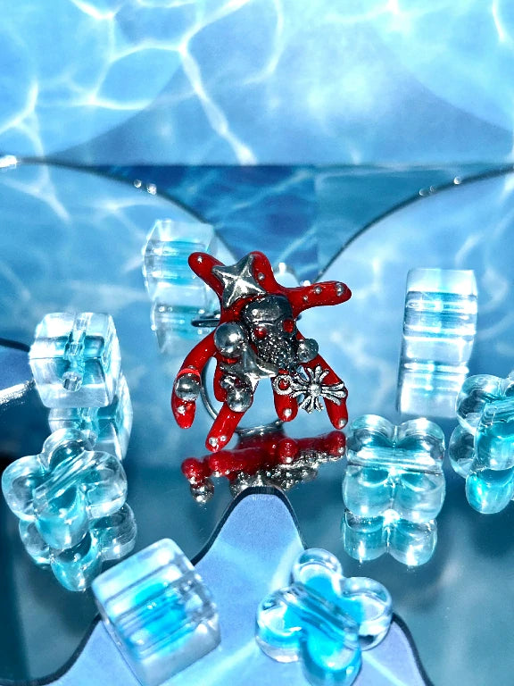 Zoaleo Shop Red Silver Coral Reef Ring (Syle B)
