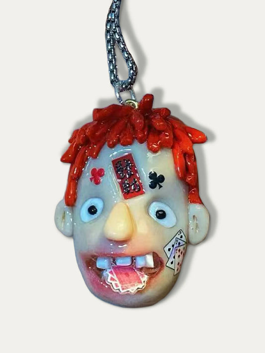 Kebarro Red Hair Poker Boy Clay Necklace