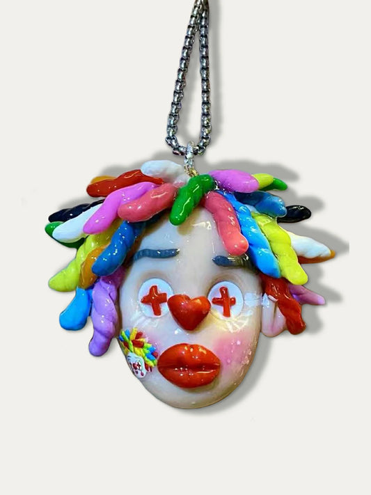 Kebarro Multicolored Hair Clown Polymer Clay Necklace