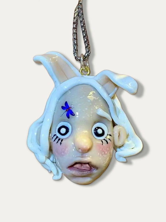 Kebarro White Bunny Polymer Clay Necklace