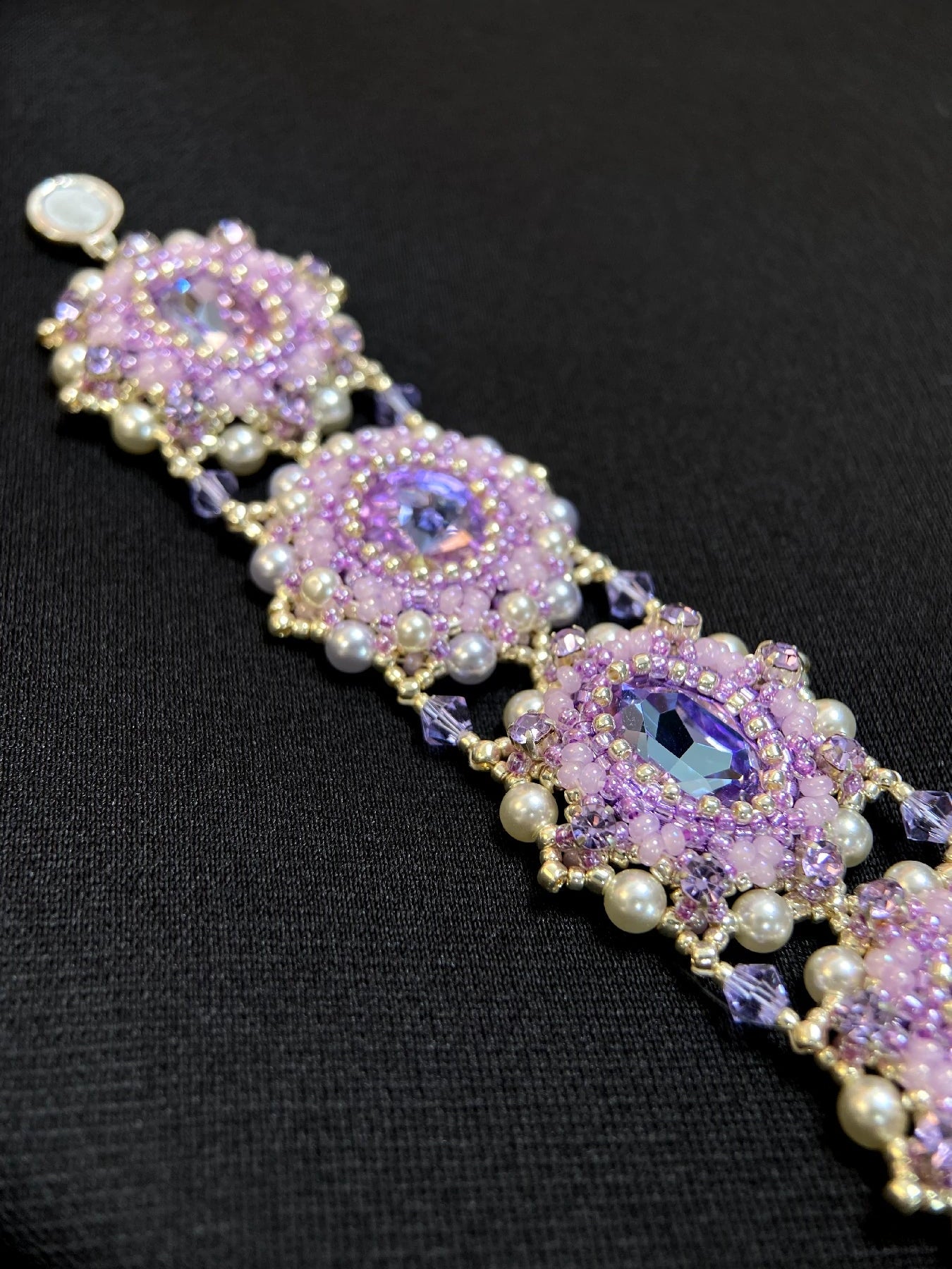 FoxHeart Handmade Aries Design Purple Crystal & Pearl Beaded Bracelet