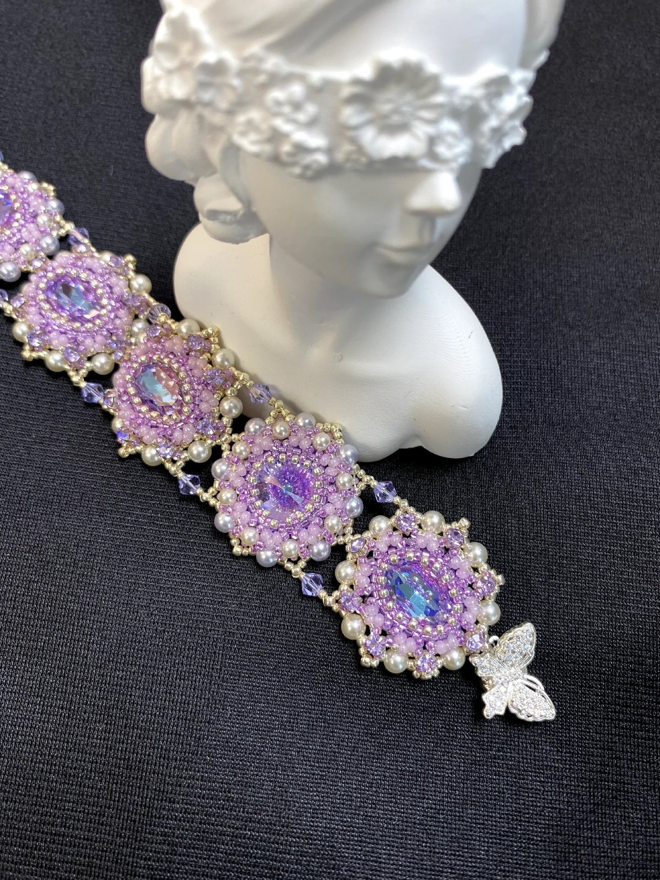 FoxHeart Handmade Aries Design Purple Crystal & Pearl Beaded Bracelet