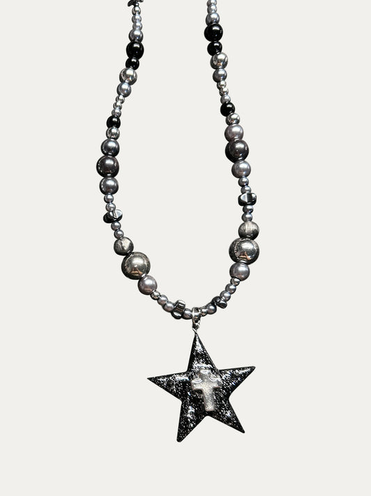 Zoaleo Shop Gothic Black Star Clay Charms Necklace Heart & Star Series