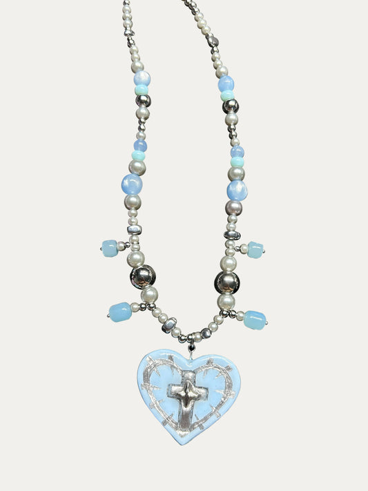 Zoaleo Shop Gothic Blue Heart Clay Charms Necklace Heart & Star Series