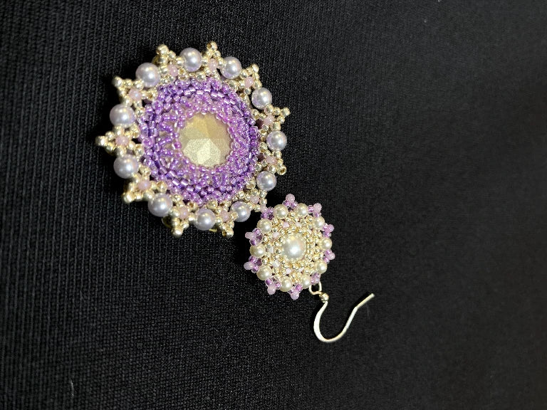 FoxHeart Handmade Aries Design Purple Crystal & Pearl Beaded Earrings