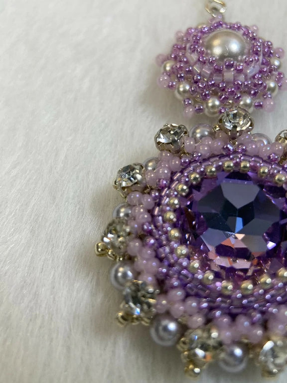 FoxHeart Handmade Aries Design Purple Crystal & Pearl Beaded Earrings