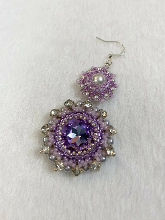 FoxHeart Handmade Aries Design Purple Crystal & Pearl Beaded Earrings
