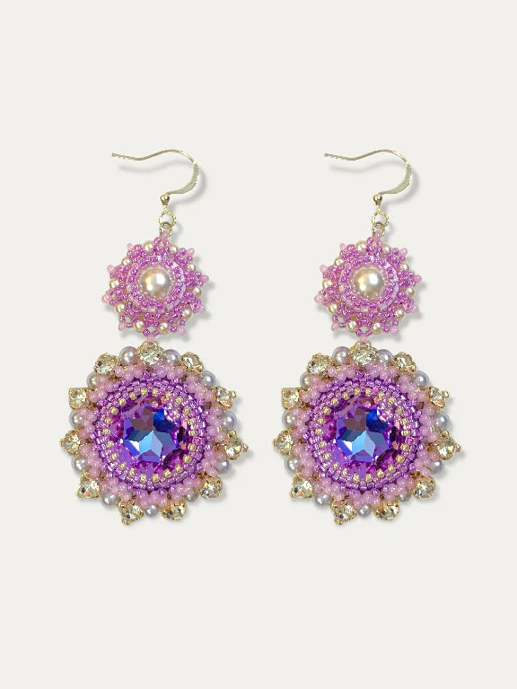 FoxHeart Handmade Aries Design Purple Crystal & Pearl Beaded Earrings