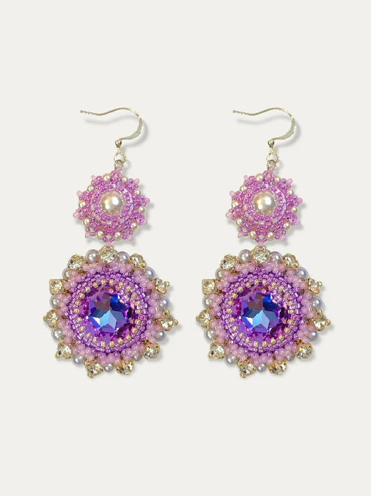 FoxHeart Handmade Aries Design Purple Crystal & Pearl Beaded Earrings