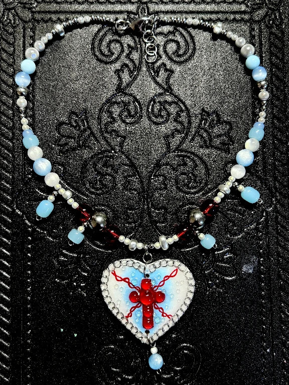 Zoaleo Shop Gothic Red Cross Heart Clay Charms Necklace Heart & Star Series (Style B)