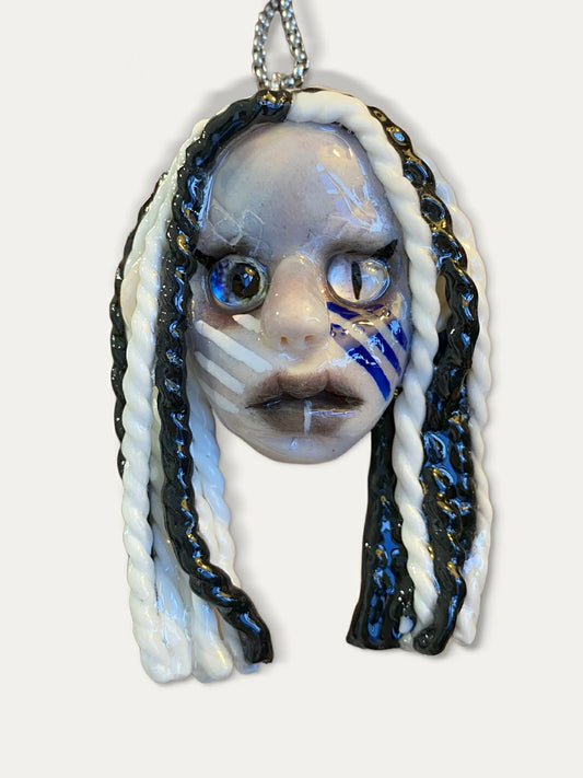 Kebarro Black And White Braided Hair Doll Cute Clay Necklace
