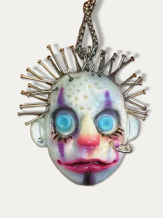 Kebarro Blue Eyes Nail Hair Face Crazy Weird Clay Necklace