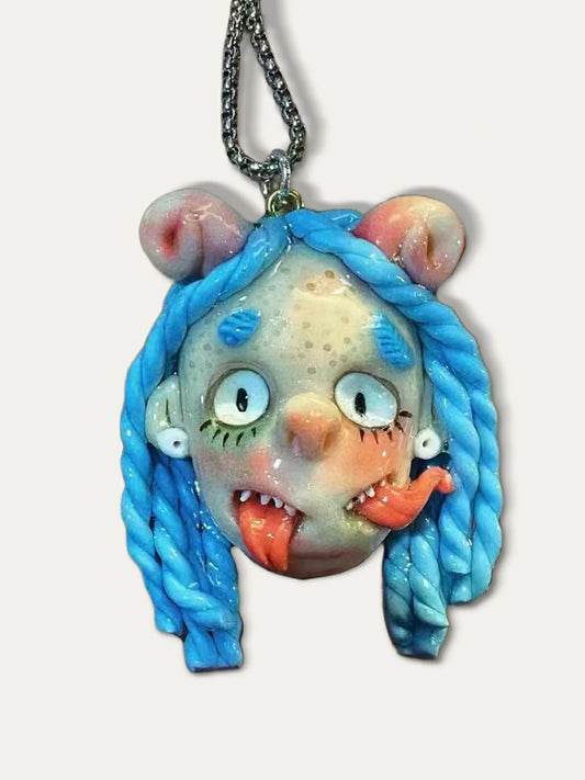 Kebarro Blue Eyes Nail With Two Tongue Weird Clay Necklace