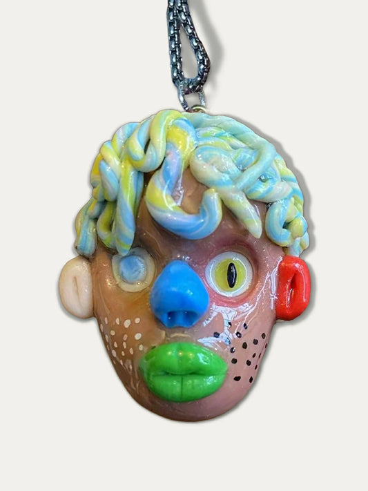 Kebarro Blue Nose Colorful Face Ugly Doll Clay Necklace