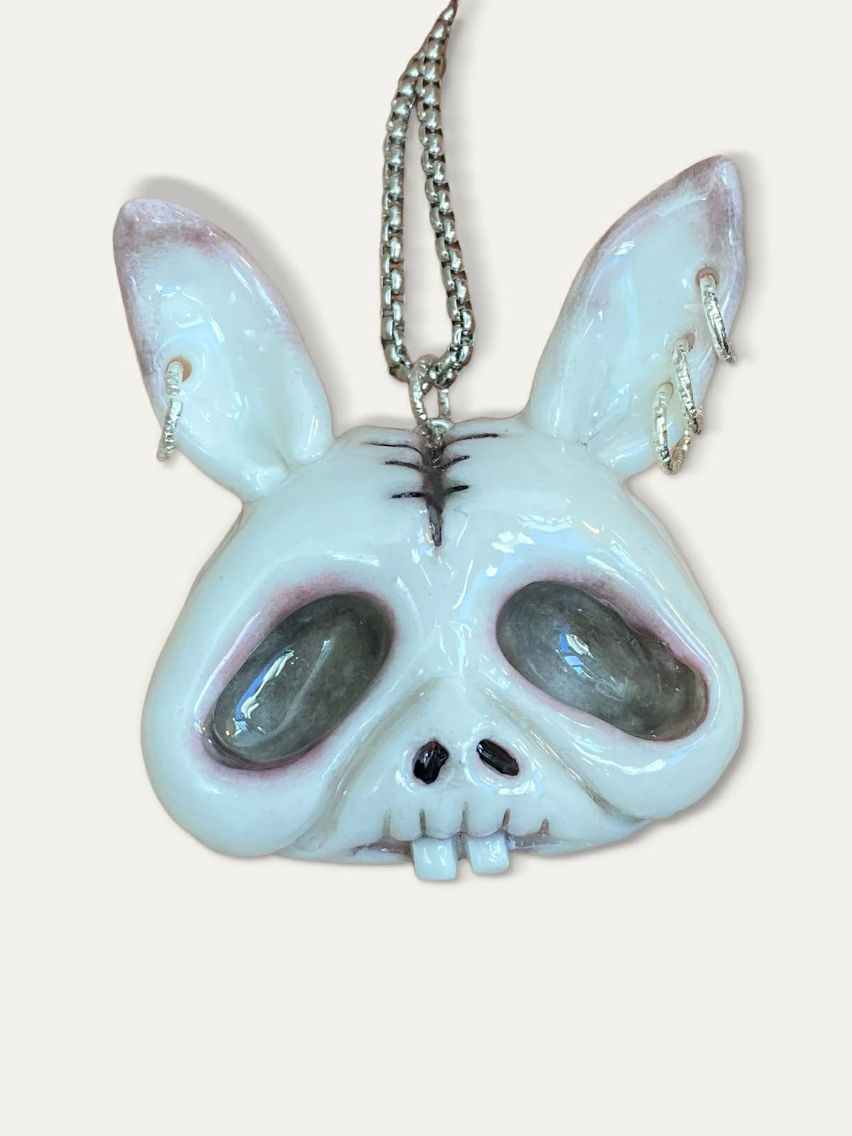 Kebarro Bunny Skull Pink Fringe Ear Clay Necklace