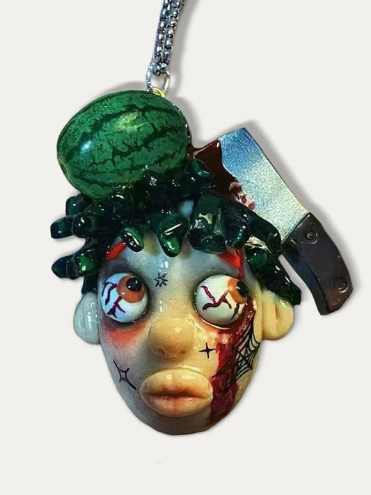 Kebarro Cleaver Watermelon Hairstyle Handmade Weird Doll Clay Necklace
