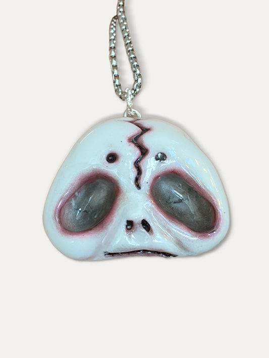 Kebarro Cracked Skull Face Pendant Clay Necklace