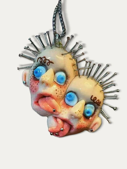 Kebarro Double Head Crazy Nail Blue Eyes Clay Necklace