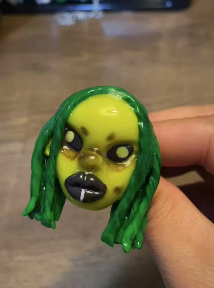 Kebarro Green Dreadlocks Yellow Face Weird Doll Clay Necklace